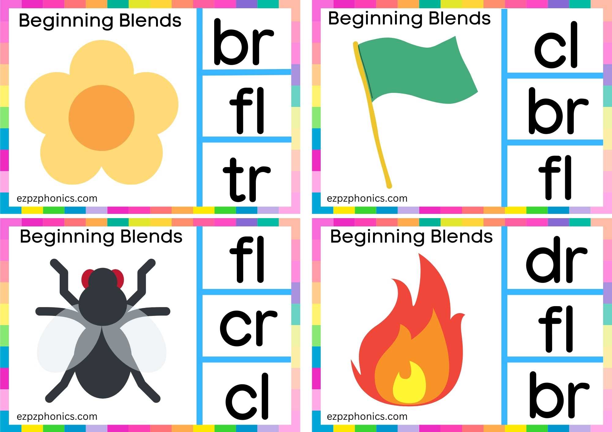 FL Beginning Blends Clip Cards Look At The Images And Clip The Correct Letters Set 1